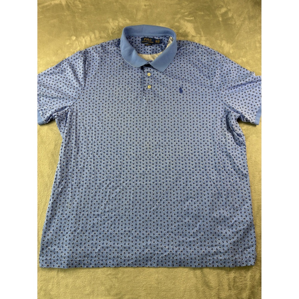 Polo Ralph Lauren Mens XXL Classic Fit Blue Floral Paisley Cotton Polo Shirt